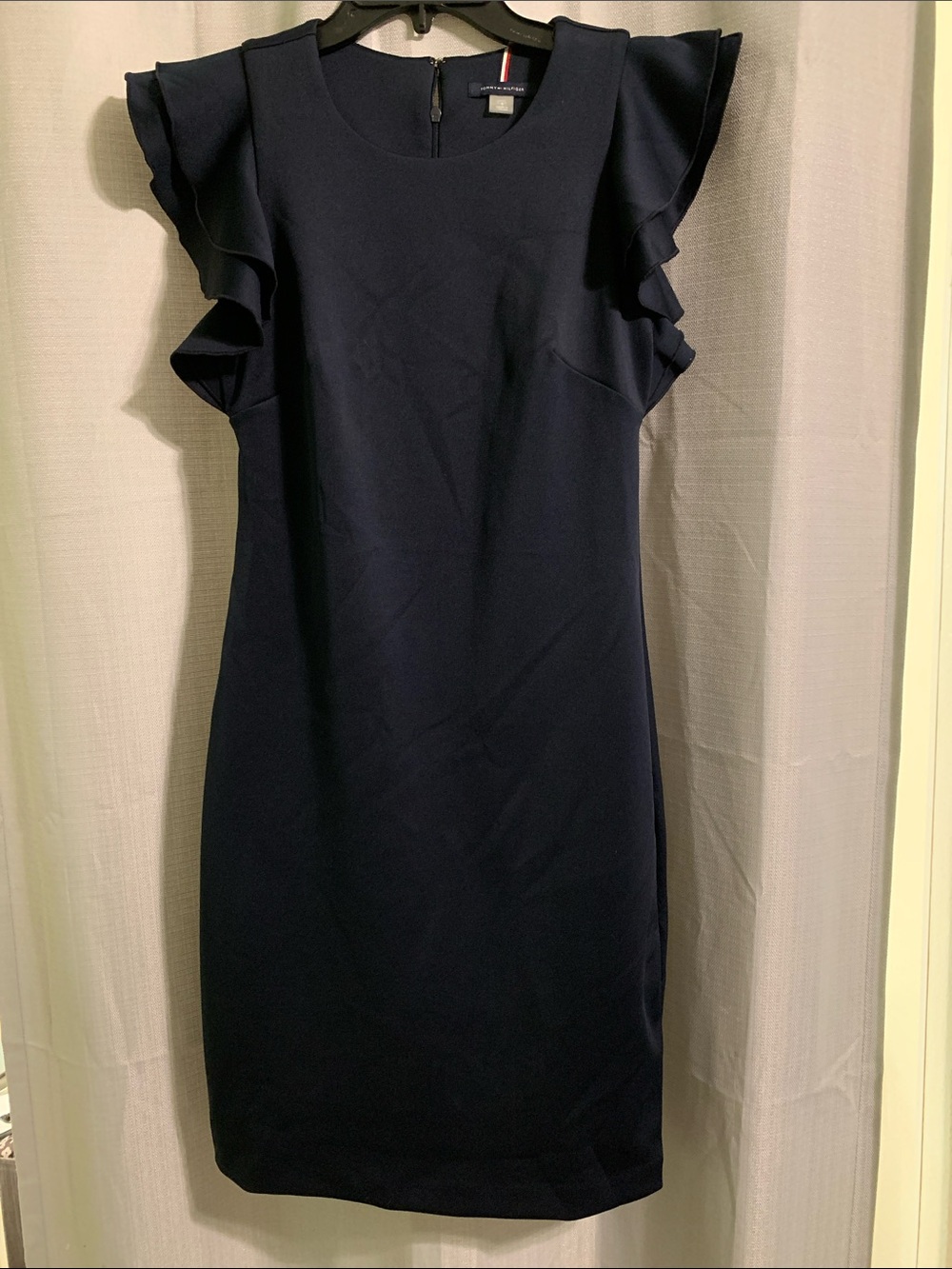 Tommy Hilfiger Navy Ruffle Sleeve Midi Dress